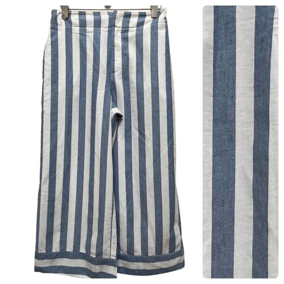 Club Monaco Blue White Amelee Wide Stripe Crop Pant Size 6 - Picture 1 of 12